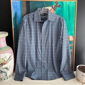 DKNY Men's Gray Checkered Button-Down Shirt 15.5